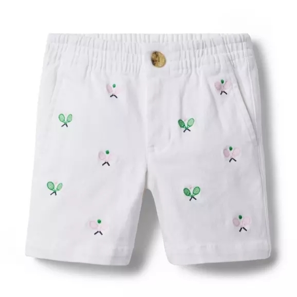 Janie & Jack | Embroidered Twill Pull-On Short White Tennis